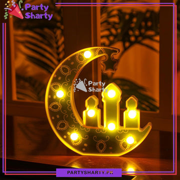 Crescent Moon with Hanging Star and Mosque Design Lamp Decorative Led Table Lamp For Ramadan / Eid Decorations